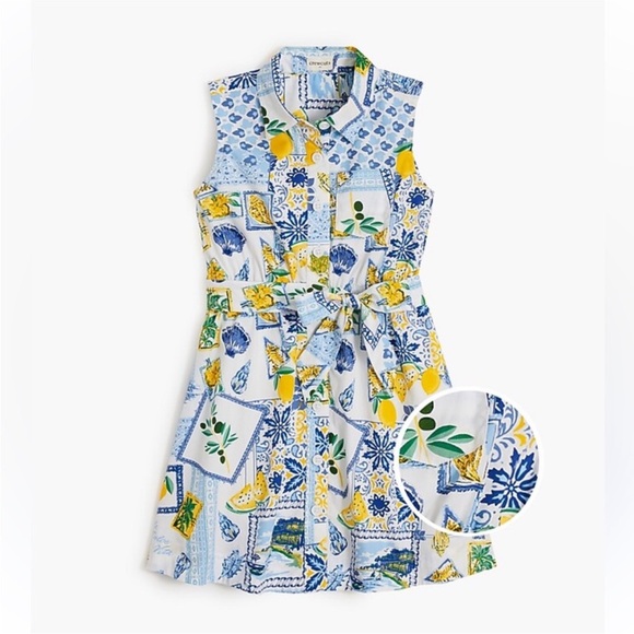 Crewcuts by J.Crew Girls Dress Size 3 – Blue Yellow Lemon Tile Print - Picture 1 of 9
